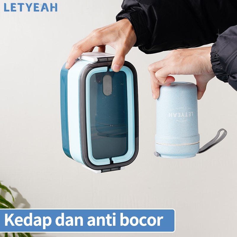 letyeah kotak makan anti tumpah/ lunch box 1600ml dan cangkir sup tahan panas /lunch box set/tempat bekal makan