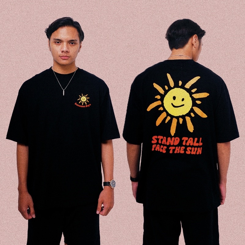 common days | Oversized Unisex T-shirt Stand Tall face The Sun / Kaos Oversize / Tee / White / Hitam / Smiley / Cewek Cowok Wanita Pria / Cotton Combed 24s / Premium / adlv / peanut stain / nomad studio / matahari