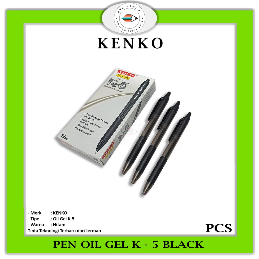 

KENKO - Ball Pen Oil Gel K - 5 Black Gel Pen - LUSIN