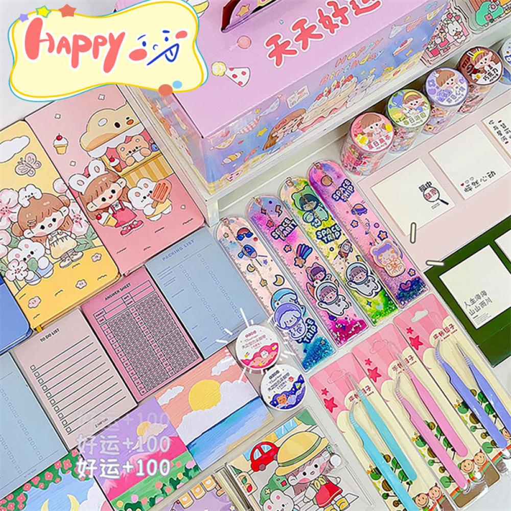 Timekey Kreatif Indah Natal Buta Kotak Beruntung Tahun Baru Kejutan Siswa DIY Scrapbook Stiker Notebook Gel Pena Mainan Set F8N1