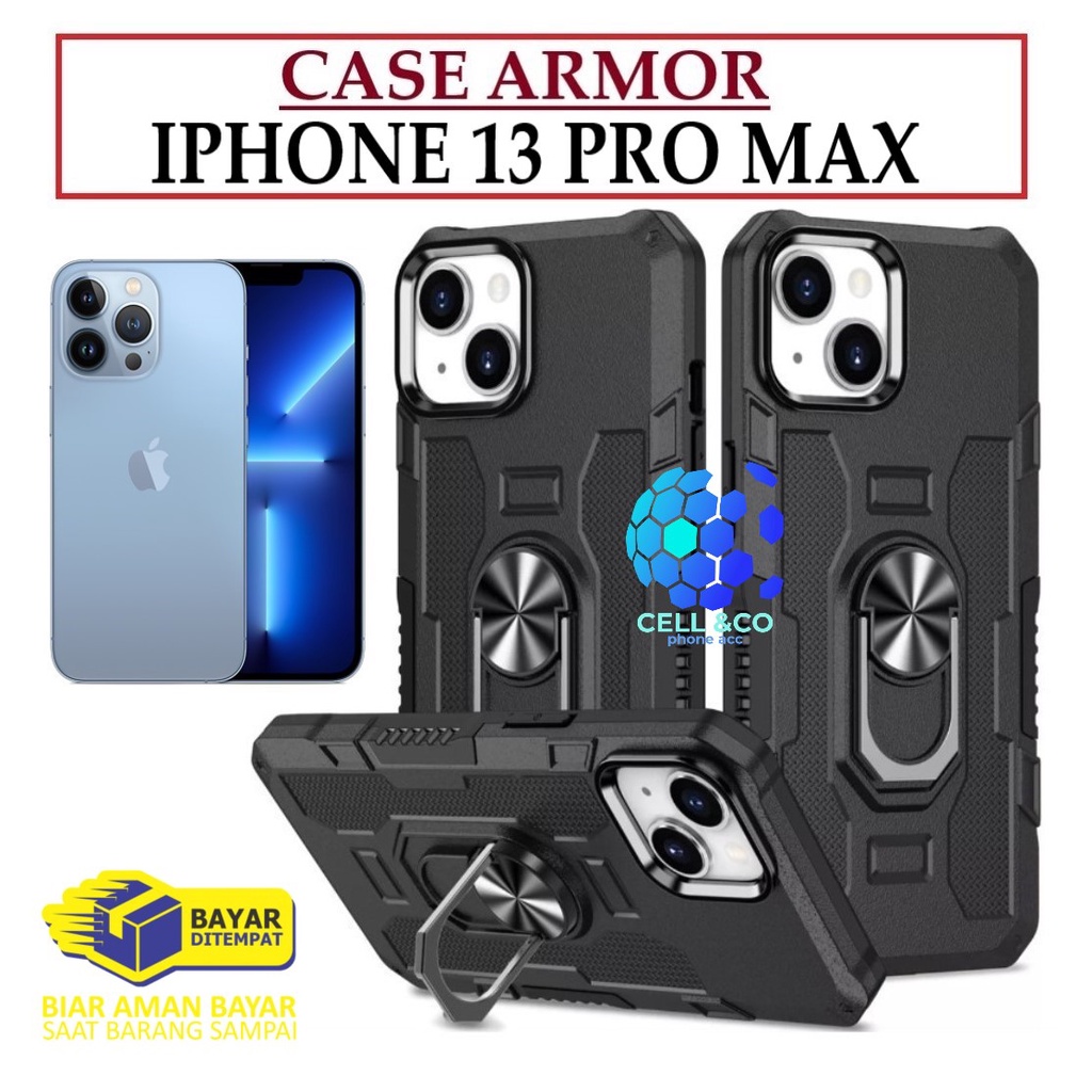 Case Armor IPHONE 13 PRO MAX Iring Cincin Magnetic Kesing Hp Protect kamera Premium Hard Case Standing Robot Pelindung Kamera