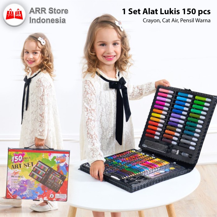 CRAYON SET ALAT LUKIS MEWARNAI ANAK SET KOPER 150 PCS PENSIL WARNA SET