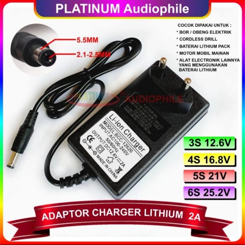 ADAPTOR CHARGER LITHIUM 2A 8.4V 12.6V 16.8V 21V 25.2V 2S 3S 4S 5S 6S LI-ION BATERAI CHARGER