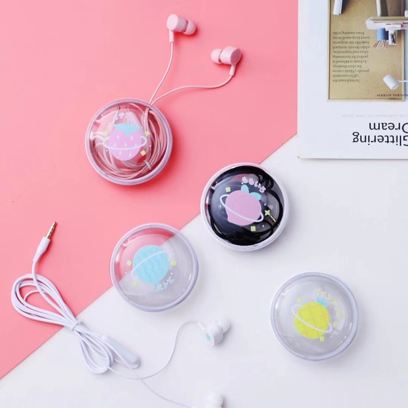 [ XY 38 ]Headset Earphone Karakter motif Fruit Daily model  /Earphone+ Wadah penyimpanan Earphone Lucu Unik Imut