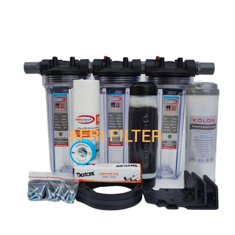 Paket Filter Air 3 Tahap Zat Berbesi (Clear 10&quot; drat 3/4&quot;  SPG)