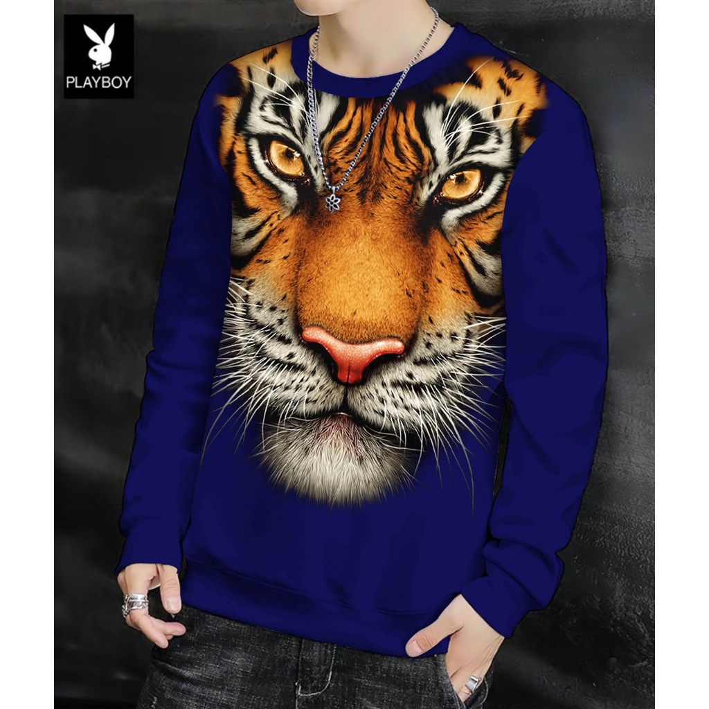 Sweater Pria Macan Hidung Putih Baju Sweater Lengan Panjang Pria Harimau Sweater Pria Jumbo - Giotto