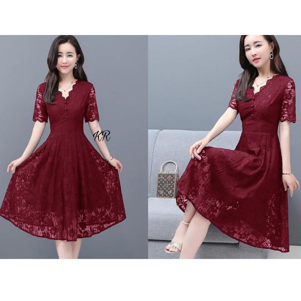 [New](M55O)-») Dress Manuela Brukat dress brukat warna putih hitam maron navy/dress natal gereja /dr