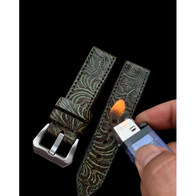 Strap Tali Jam Tangan Kulit sapi Asli Handmade Motif Hijau