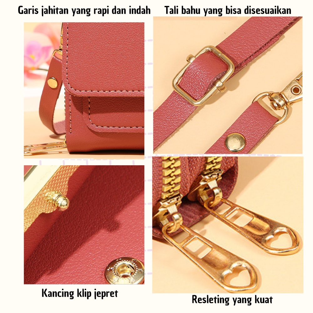 Dompet Panjang Wanita Zipper Multifungsi Fashion Style Kasual Tas Selempang Hp Cewek PU Satu7an D66