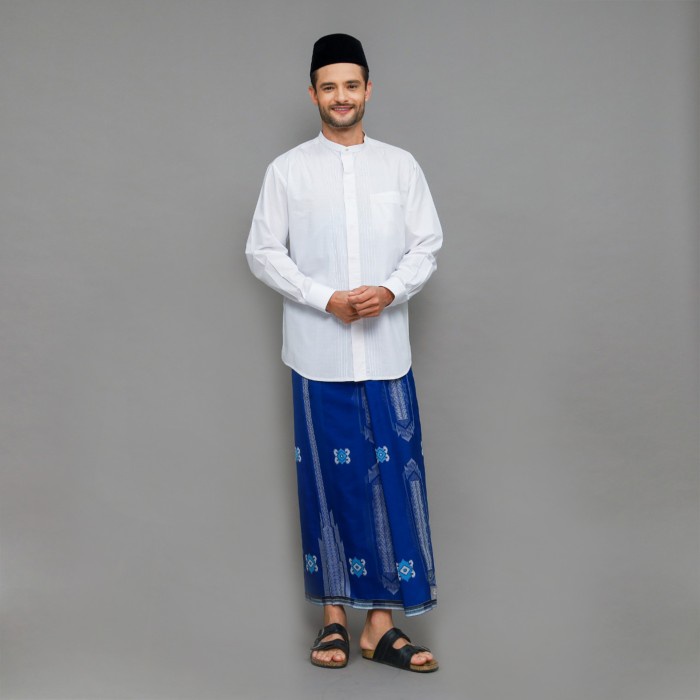 Sarung BHS Excellent Silver Motif Jacquard Gunung Krakatau Biru