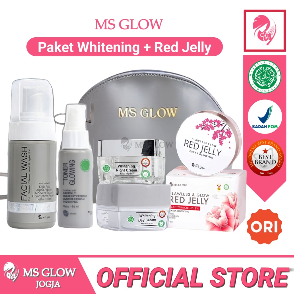 Paket Ms Glow + Red Jelly Ms Glow Jogja | Whitening Ultimate Luminous Acne Ms Glow