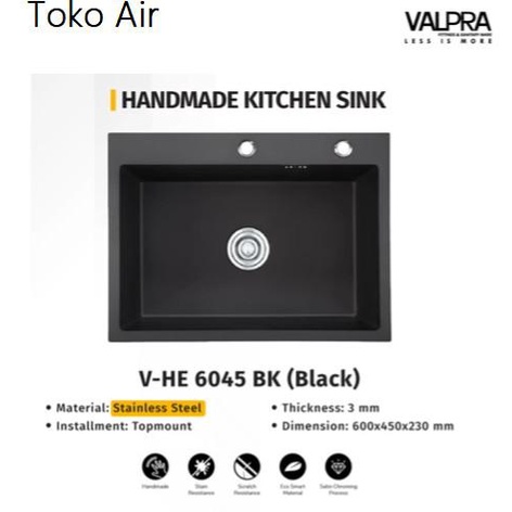 Kitchen Sink Bak Cuci Piring Valpra 6045 Hitam Stainless Steel