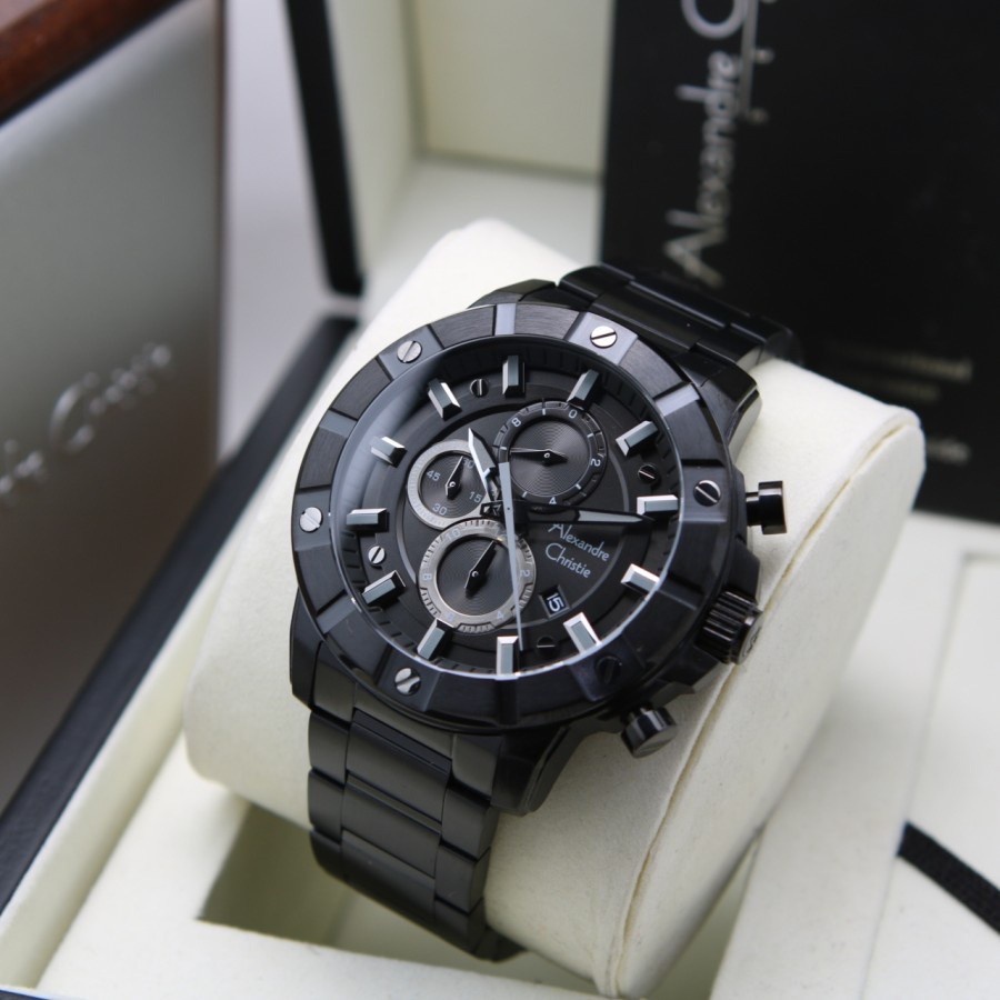 JAM TANGAN PRIA Alexandre Christie 6609 AC 6609 MC Rantai - Black Gold