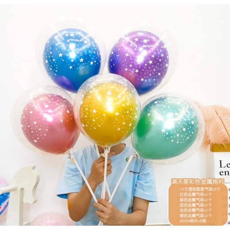 Paket Balon chrome latex transparan motif bintang
