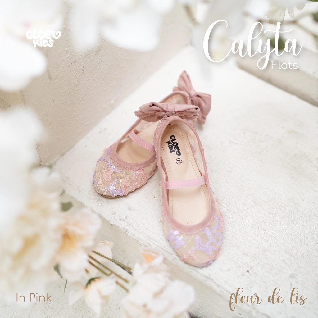 CLOEVKIDS - READY STOCK Calyta Size 22-35 Flatshoes Sepatu Pesta Ballet Anak Perempuan  - Fleur De Lis