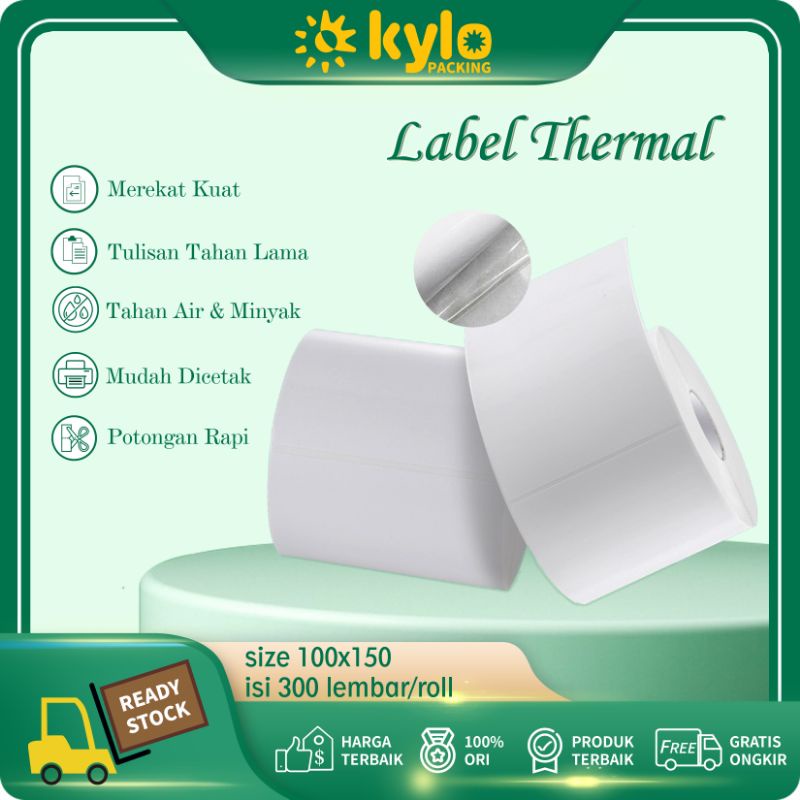 

☀️Kylo Packing☀️Kertas Label Thermal Roll Uk:100x150mm Direct Thermal 300pcs Barcode Stiker Resi Online Shop Printer A6