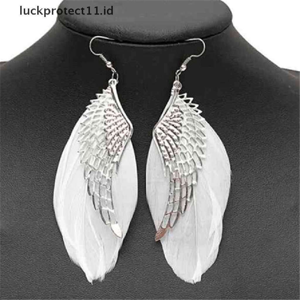 /Fashion Hot// Fashion// Sayap Malaikat Bulu Putih Menjuntai Anting-Anting Perhiasan Fashion Anting Panjang Untuk Wanita.