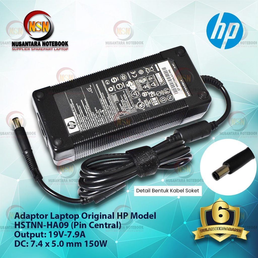 Adaptor Charger Original HP 19V-7.9A DC 7.4 X 5.0mm Pin Central