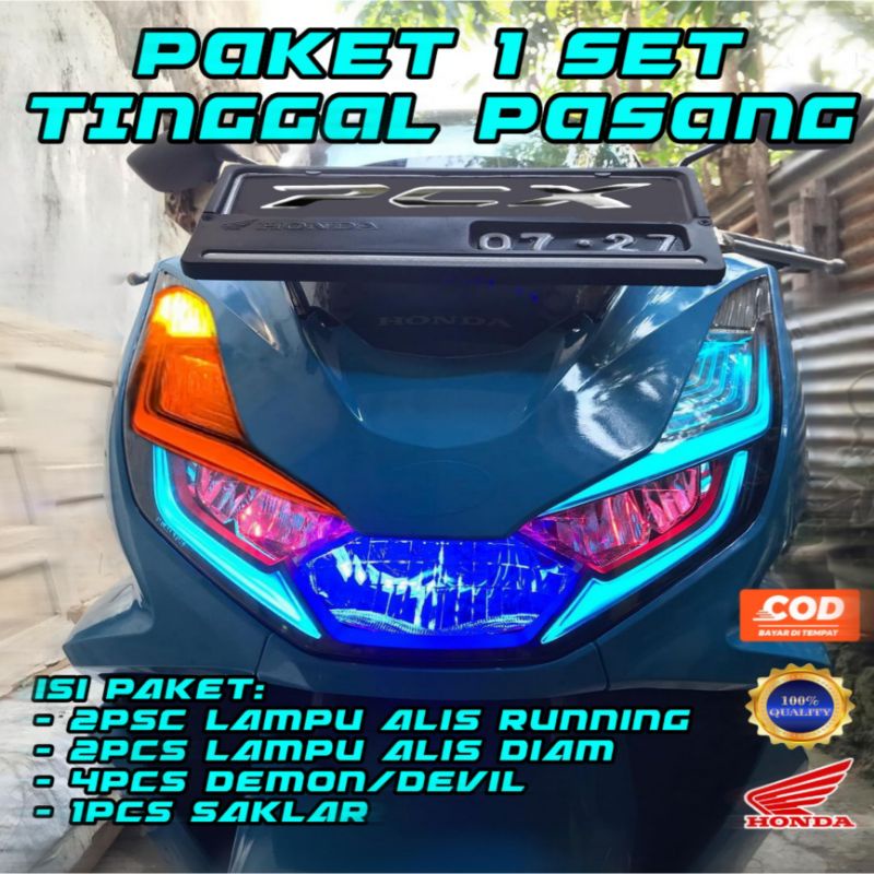 LAMPU ALIS RUNNING PCX 160 (BINTIK) BONUS DEMON / PAKET LAMPU ALIS DRL 1 SET TINGGAL PASANG / DEVIL 