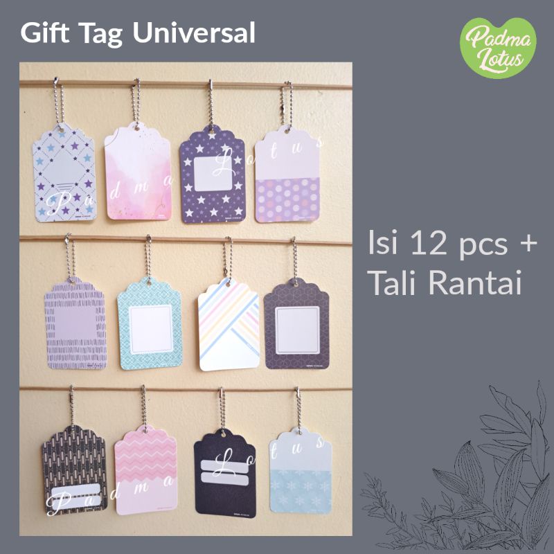 Gift Tag 12pcs plus tali rantai kartu ucapan ulang tahun natal hang tag gift card birthday baby born