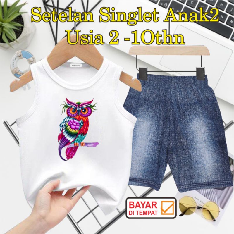 ((IB))SETELAN ANAK SINGLET SEMI JEANS/BIRD DIGITAL SABLON
