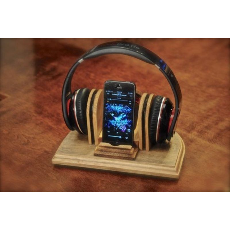 Stand Headset Dudukan Kayu Aesthetic Kamar Gaming Belajar Mikrofon Komputer Laptop Handphone Earphone Hardware Software