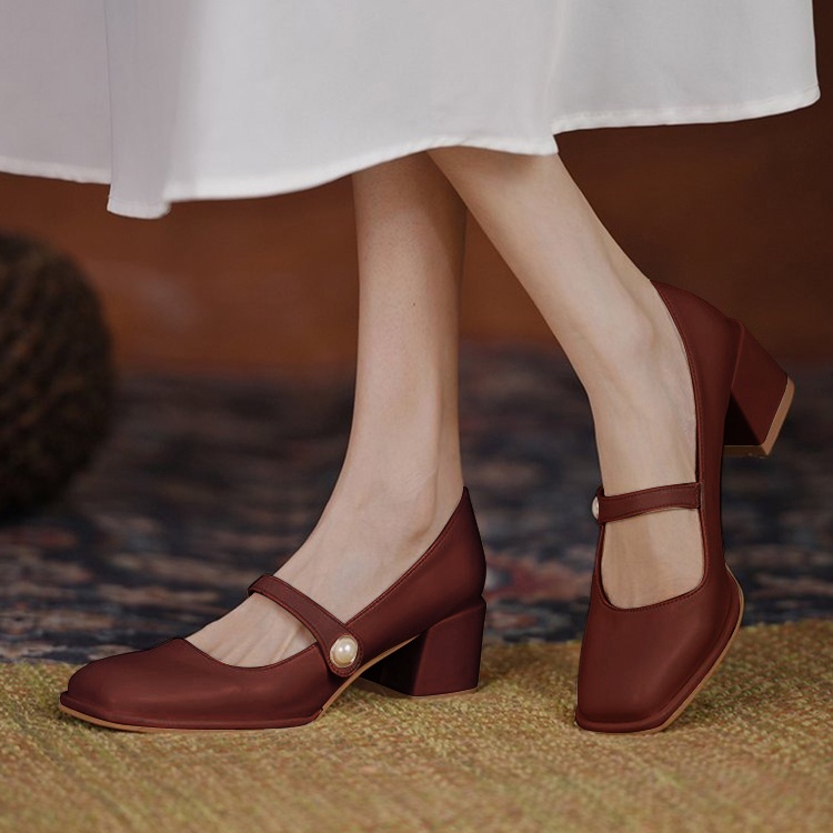 FINDAL Sepatu Heels Wanita 5cm Mary Jane Shoes Kasual Block Hils Kekinian KI-011