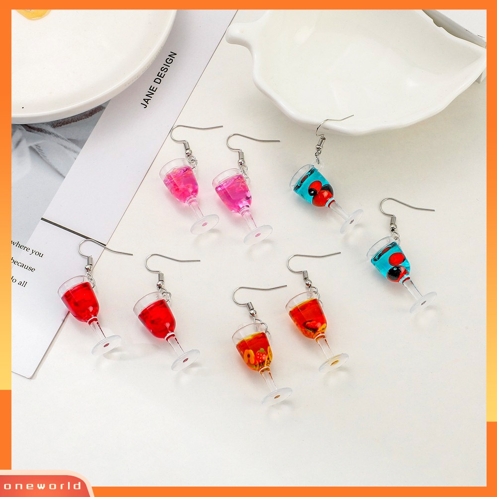 [WONE] Fashion Wanita Simulasi Gelas Wine Menjuntai Resin Ear Hook Earrings Perhiasan Hadiah