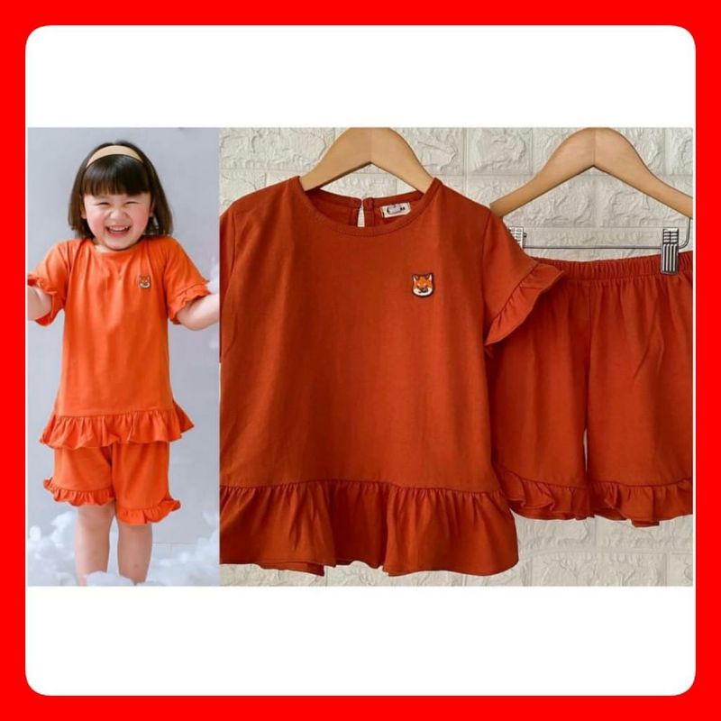 Setcel anak coral bata MAMAO 1-5th| setelan anak perempuan polos