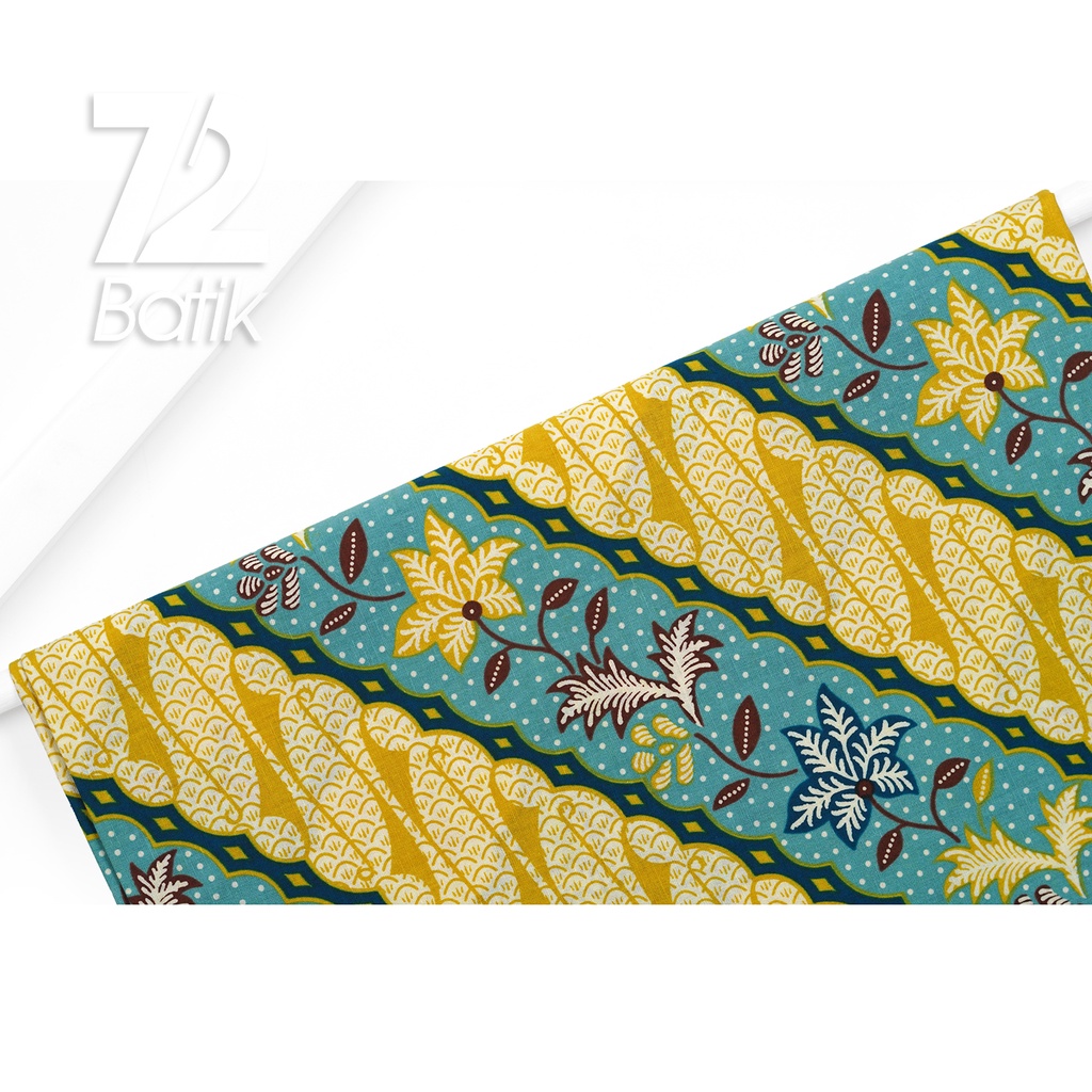 KAIN BATIK KATUN Premium Motif Daun Parang Warna Biru Muda Kuning 722988 Cap 72IL Jarik Jarit Samping Kebat Panjang Batik Katun Modern Premium Bahan Seragam Batik Pernikahan Kantor Keluarga Murah Kamen Jadi Batik Bali Lembaran