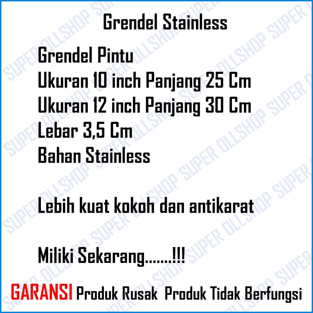 Gerendel Pintu Jendela Grendel Stainless Slot Pengunci 10 Inch 12 Inch Panjang / Slot Selot Pintu Rumah Stainlis Tebal