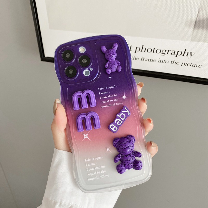 Purple Baby Bear Bunny Doll Wave Soft Case SAMSUNG S20 S21 A52 A03S A02S A33 A53 A73 A23 A10S A22 A32 A21S S20 S21 FE A02 A51 A30 A20 A20S S22 Plus A13 A04S A12 A03 A50 A30S A50S 4G 5G Casing