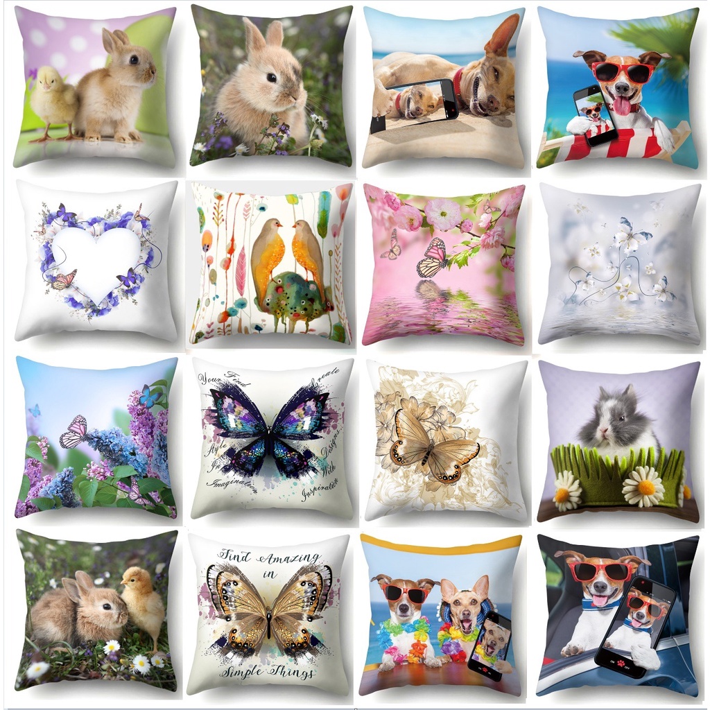 Sarung Bantal Kursi Sofa Print 45 x 45cm Motif Lucu Cute Animal Cushion Cover Kursi Ruang Tamu Kamar