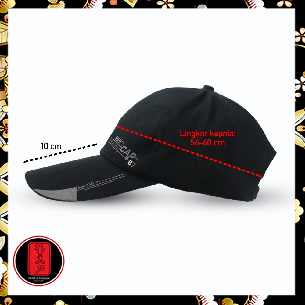 Topi Baseball Golf Pria Outdoor Fashion Line Cap Long Visor Black/ topi pria original