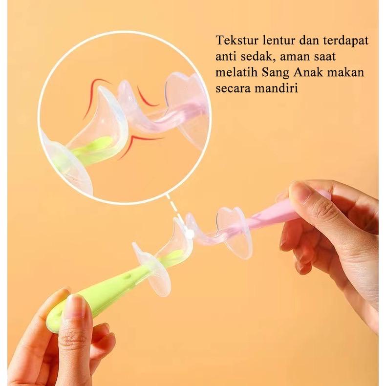 Sendok Anti Sedak / Alat Makan Anak Bayi / Perlengkapan Makan Bayi / Sendok Silikon Anti Sedak / Training Spoon + Suction