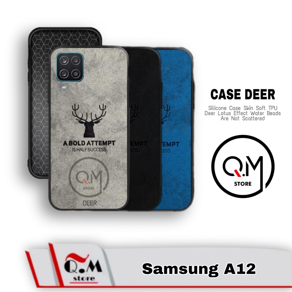 Case Samsung A12 Softcase Deer Pelindung Back Cover High Quality Bermotif Cloth Rusa Jens