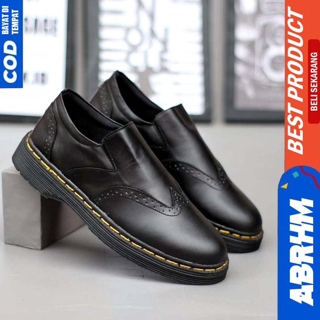 Sepatu Pantofel Kerja Formal Pria Docmart Low Boots Hitam Abrhm Aquila