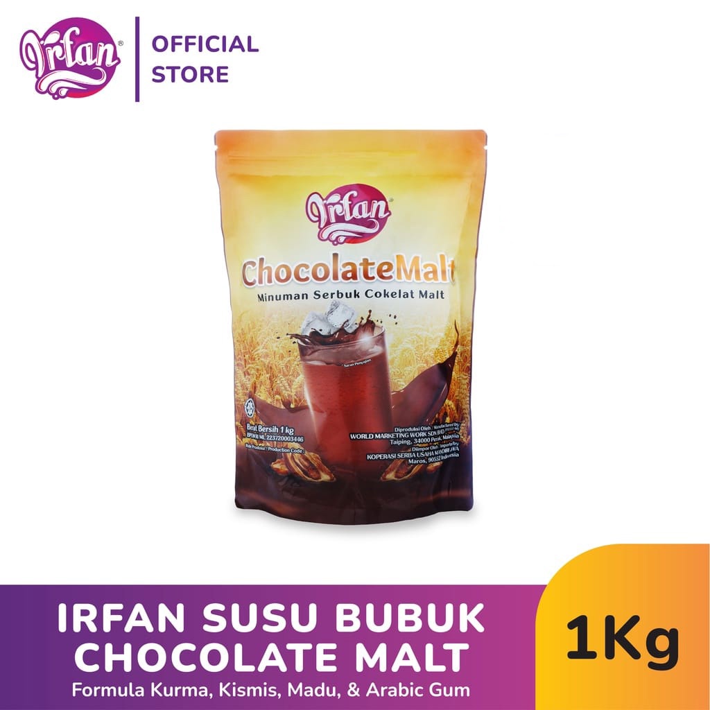 

IRFAN Susu Bubuk Chocolate Malt Formula Kurma & Arabic Gum 1Kg