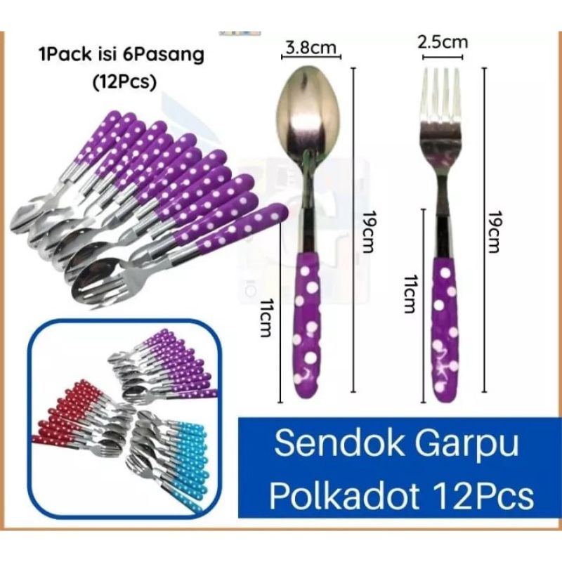 Sendok Garpu Setengah Lusin 3 Set / Sendok Garpu Polkadot / Sendok Garpu Stainless