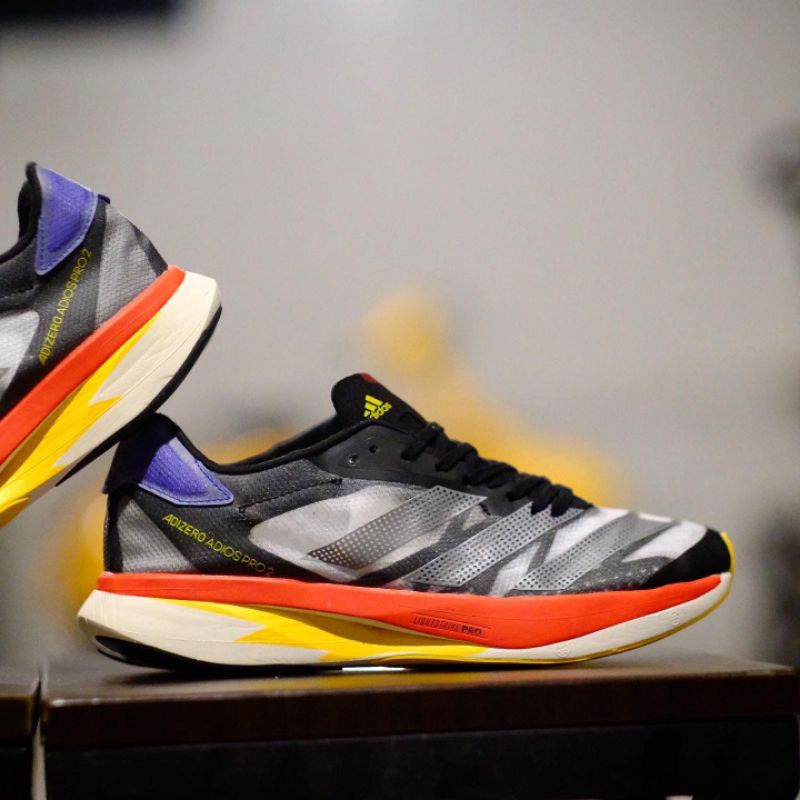Sepatu Lari Running Adidas Adios Pro 2 Black White Orange Blue