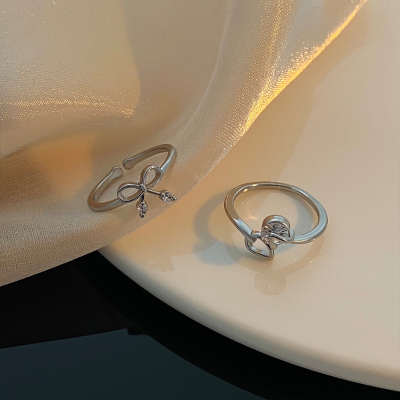 Zirkon Ikatan Simpul Wanita Cincin Korea Fashion Berongga Daun Perak Ring