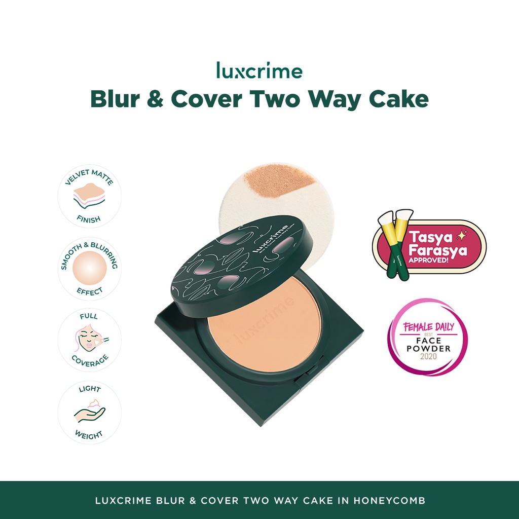 Luxcrime Blur &amp; Cover Two Way Cake in Honeycomb Meratakan Warna Kulit