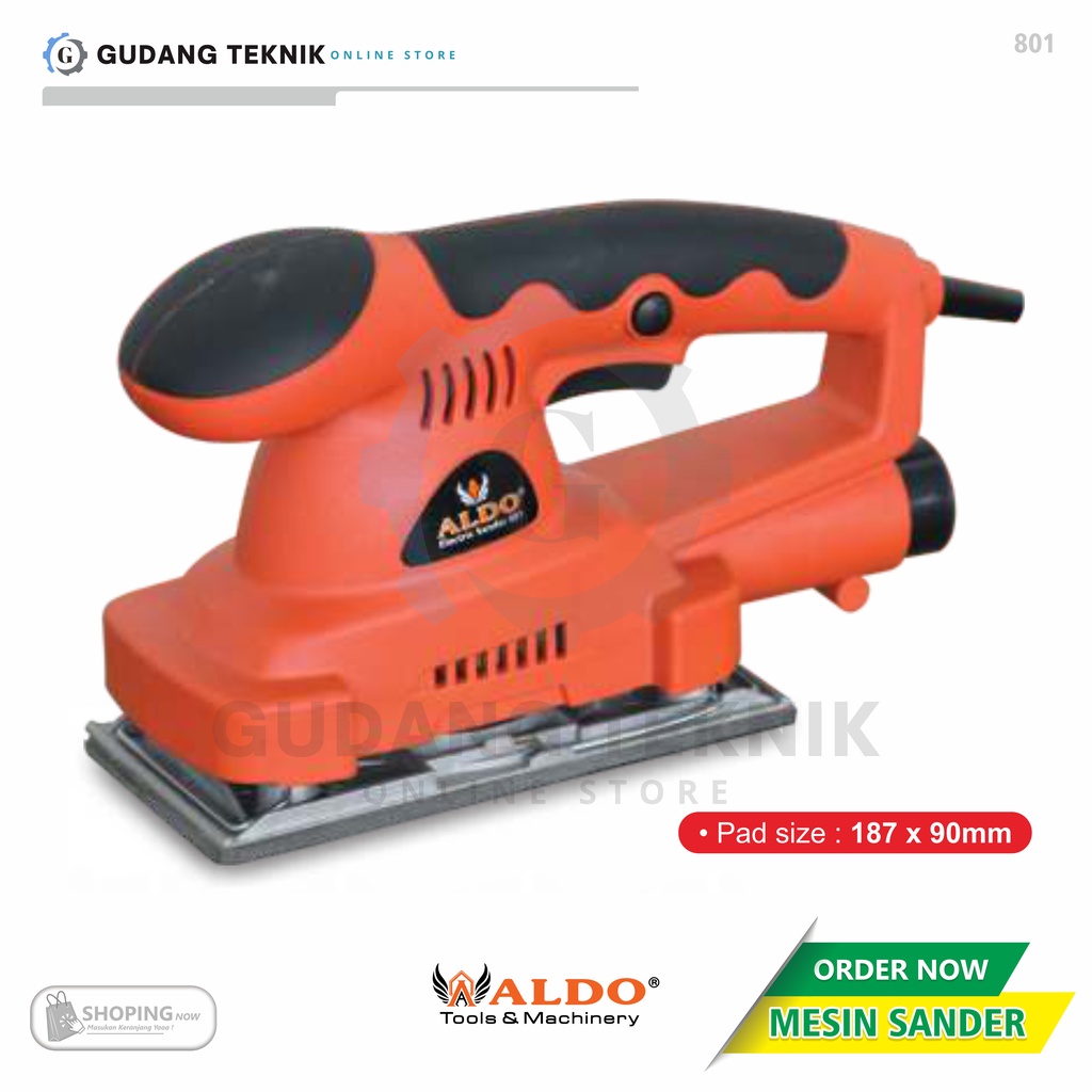 Mesin Amplas Sander 180W ALDO 801 / Mesin Palm Sander Elektrik 220V - Finishing Orbital Sander ALDO