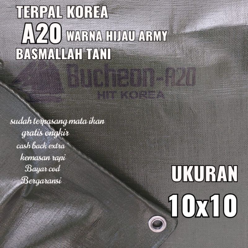 Terpal KOREA A20 Warna Hijau Army ukuran 10x10 meter merk TRECK