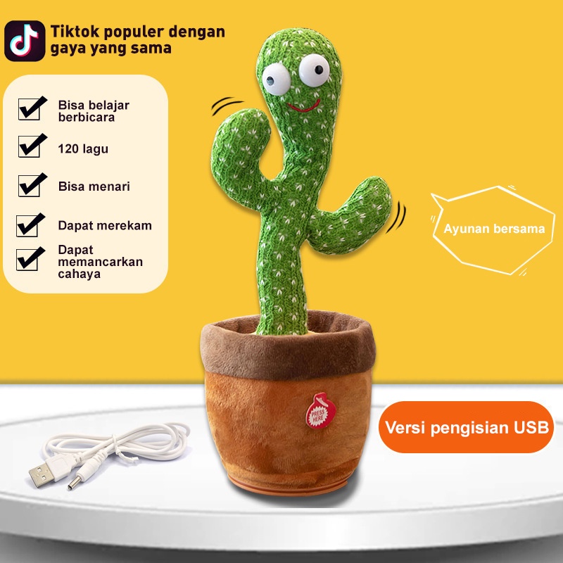 Holiven Cactus Toy Boneka Pintar Kaktus Joget Joged Goyang Bisa Ngomong Rekam Bicara Menari Dance Dancing