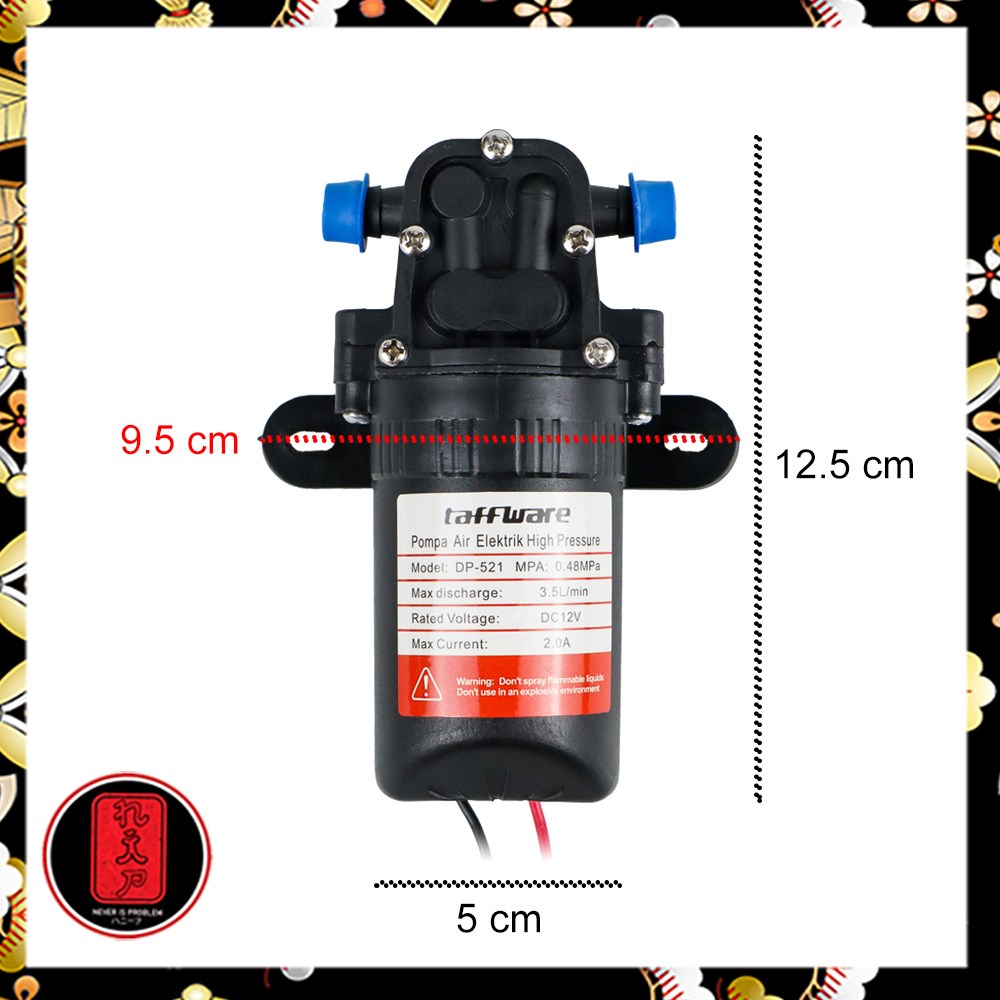 Taffware Pompa Air Elektrik High Pressure 12V 70PSI 3.5L/min - DP-521 - Black/ pompa air mini / pompa air dc