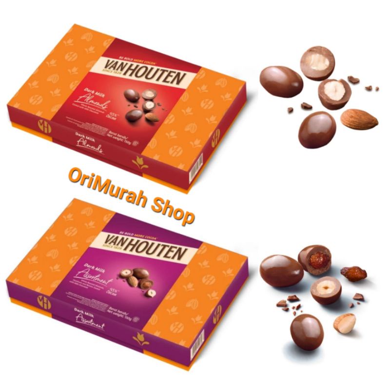 

Coklat Van Houten Almond Assortment Vanhouten Dark Milk Chocolate Gift Box 150 Gram Halal Cokelat Hitam Cocoa Susu Isi Roasted Kacang Almond & Assortment Almond Hazelnut Raisin Kismis 150 gr Parcel Hampers Coklat Valentine 150g