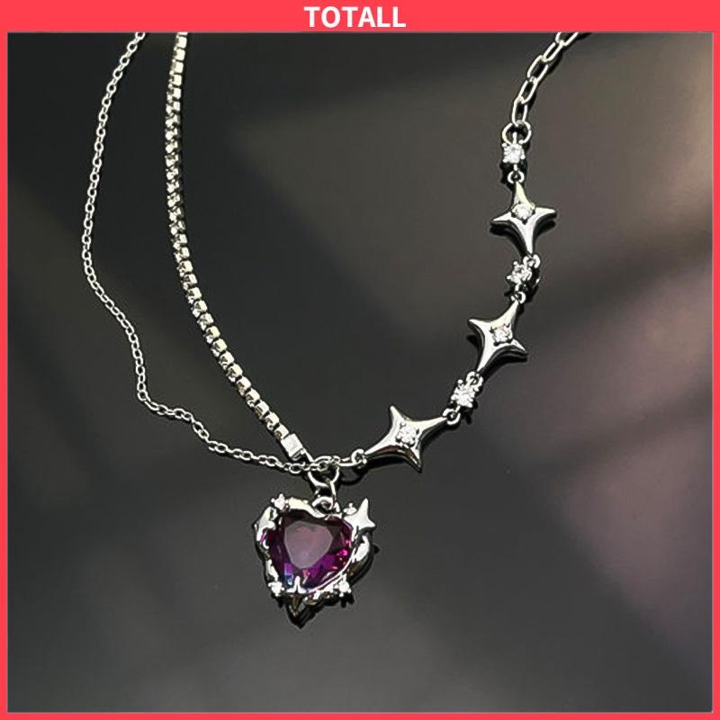 COD Kalung Wanita Square Zircon Lapisan Ganda Rantai  Hip Hop   Musim Dingin Musim Gugur  Desain Sense-Totall