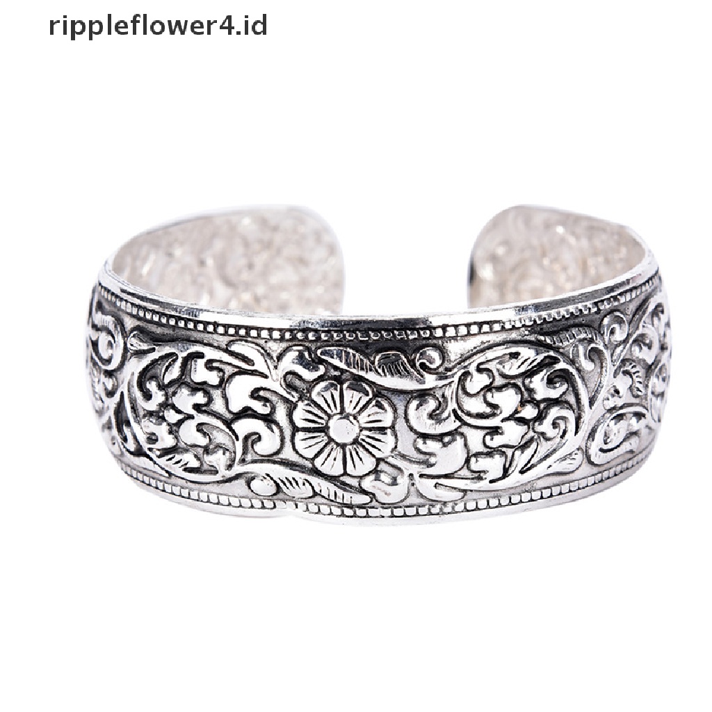 {rippleflower4.id} New Tibet Silver Totem Bangle Ukir Bunga Keberuntungan Bangle Cuff Gelang~