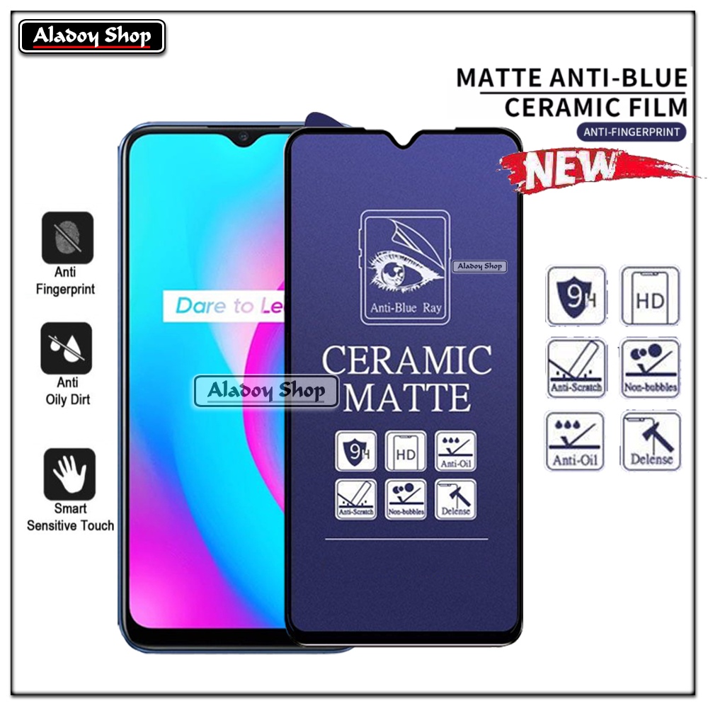 PAKET 3IN1 Anti Gores Blue Matte Anti Glare Realme C15 + Tempered Glass Camera dan Skin Carbon